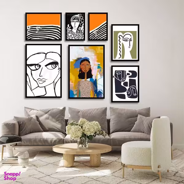 تابلو بکلیت طرح نقاشی دکوراتیو مدرن سبک کوبیسم مدل B-1436 مجموعه 7 عددی