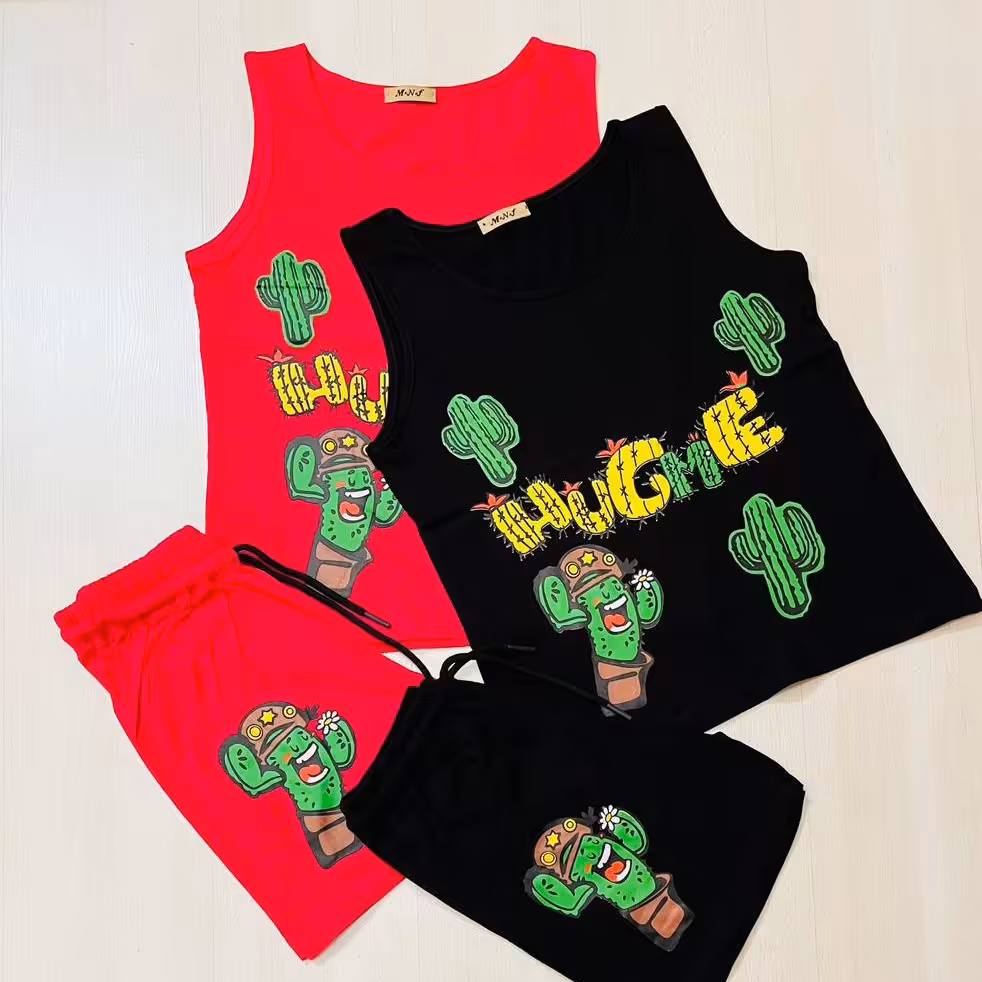 ست تاپ و شلوارک نخ پنبه کاکتوس