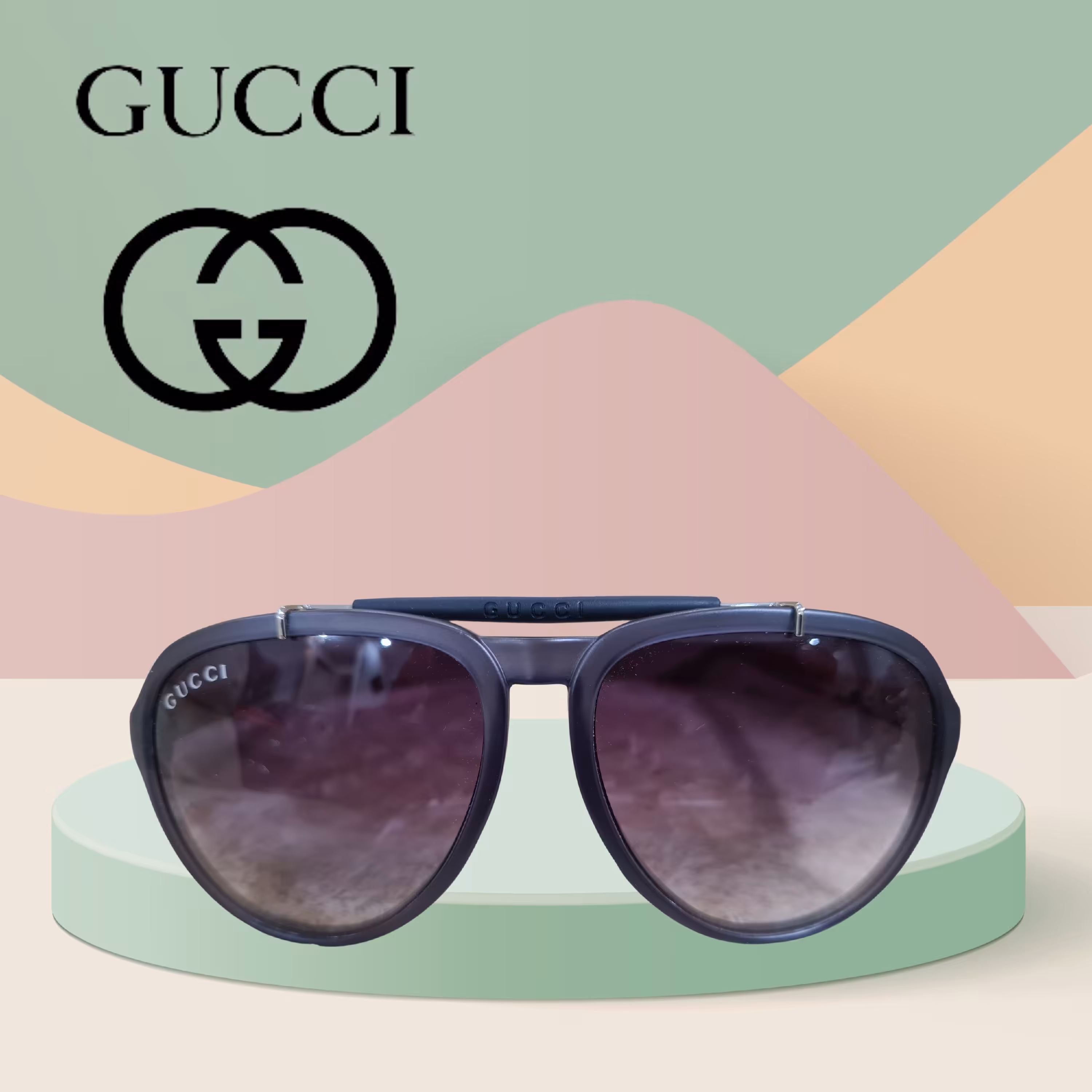 عینک آفتابی زنانه مردانه گوچی اورجینال پلاریزه خلبانی با ابرویی و طرح دستا قزمز سرمه ای