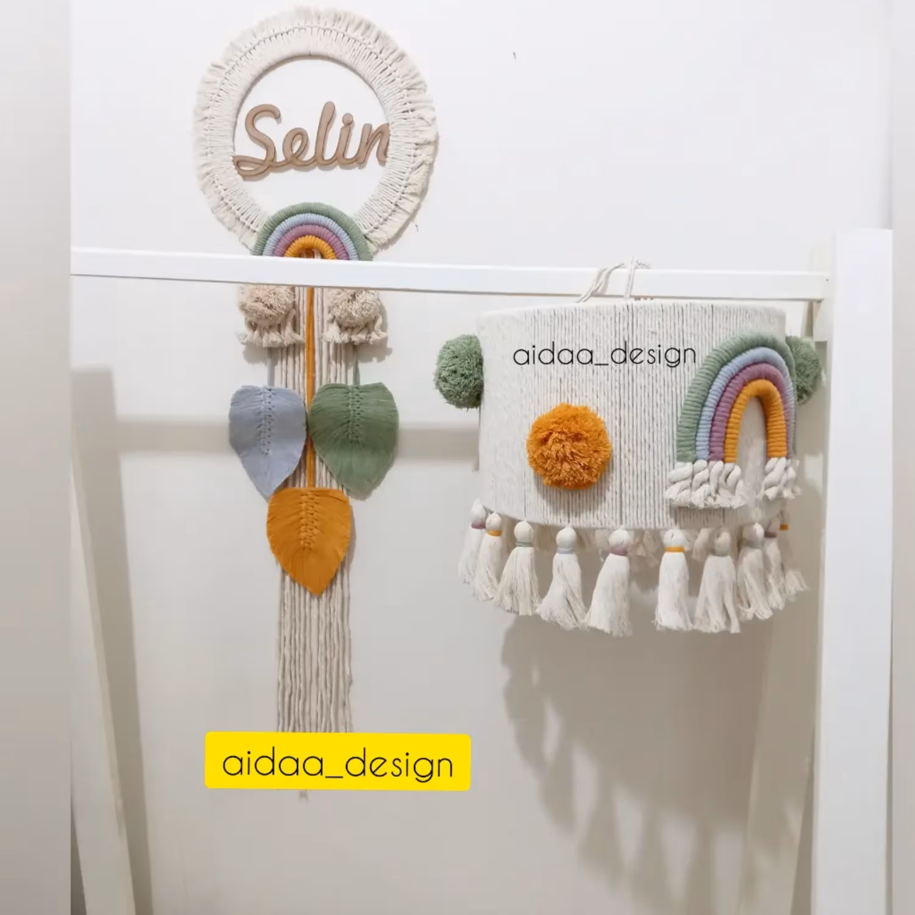 ست لوستر و دیوارکوب اسم اتاق کودک  طرح رنگین کمان جنس مکرمه 