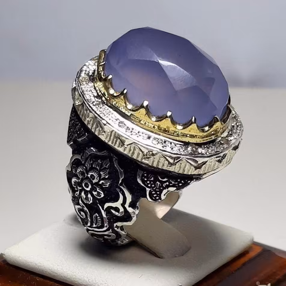 انگشتر درشت عقیق کبود اصل و معدنی 