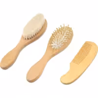 شانه و برس سه عددی چوبی نوزادی الیاف طبیعی scine baby