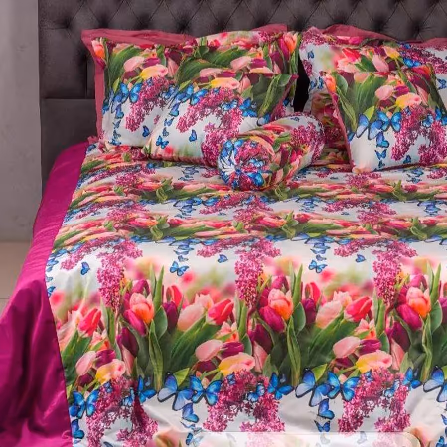 روتختی دونفره مخمل کتان طرح دار مارلیک 8 تیکه 