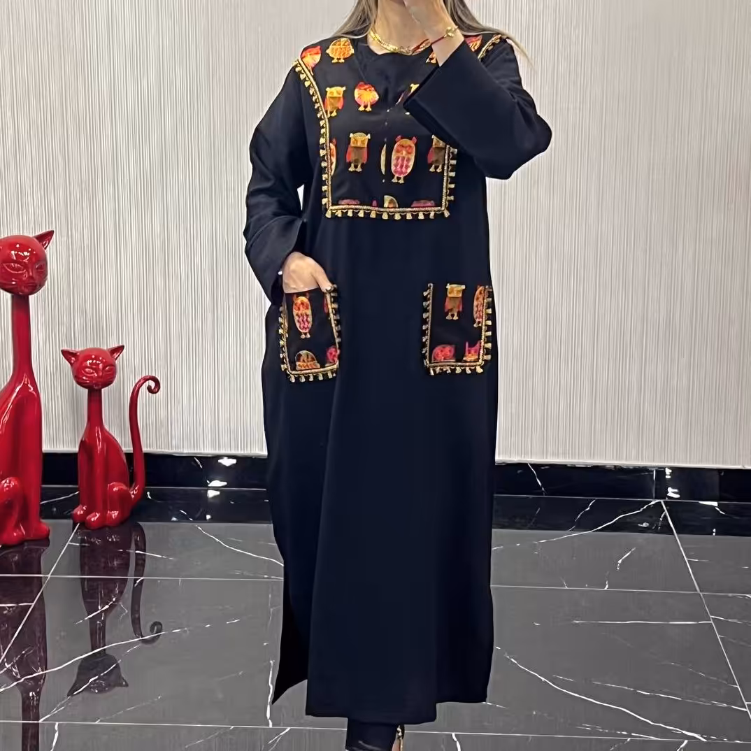 پیراهن مانتویی زنانه جنس بابوس درجه یک با خرجکار گلدوزی شده 