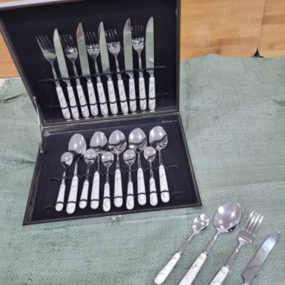 سرویس قاشق چنگال دسته سرامیک جعبه کادویی 24پارچ 6نفره