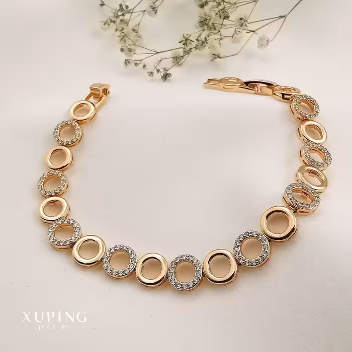 دستبند توپی دایره ای نگین دار ژوپینگ اصل فری سایز 