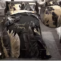 سرویس روتختی دونفره دیجیتالی سه بعدی دورو طرحدار ترک طرح  هاوایی مشکی-کرم برند ترکسان 