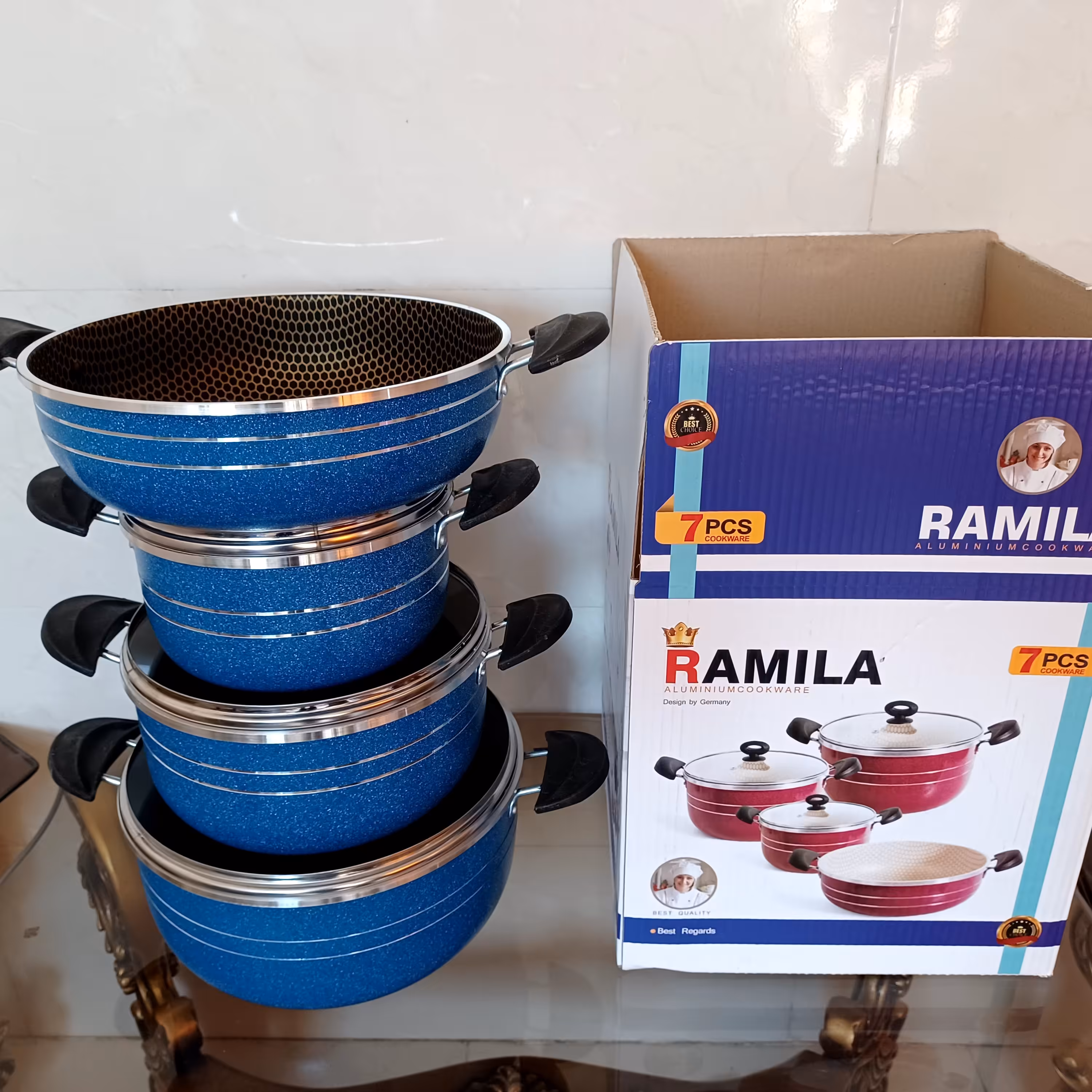 سرویس قابلمه زنبوری - تولیدی قابلمه 7 پارچه زنبوری - ساخت شرکت تولیدی قابلمه رامیلا  تولیدی ظروف نچسب