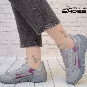 کتانی زنانه بندی طوسی با خط های شاین بنفش