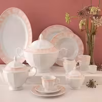 سرویس چینی زرین 6 نفره طرح اُوآسیس صورتی قالب نئوکلاسیک 29 پارچه