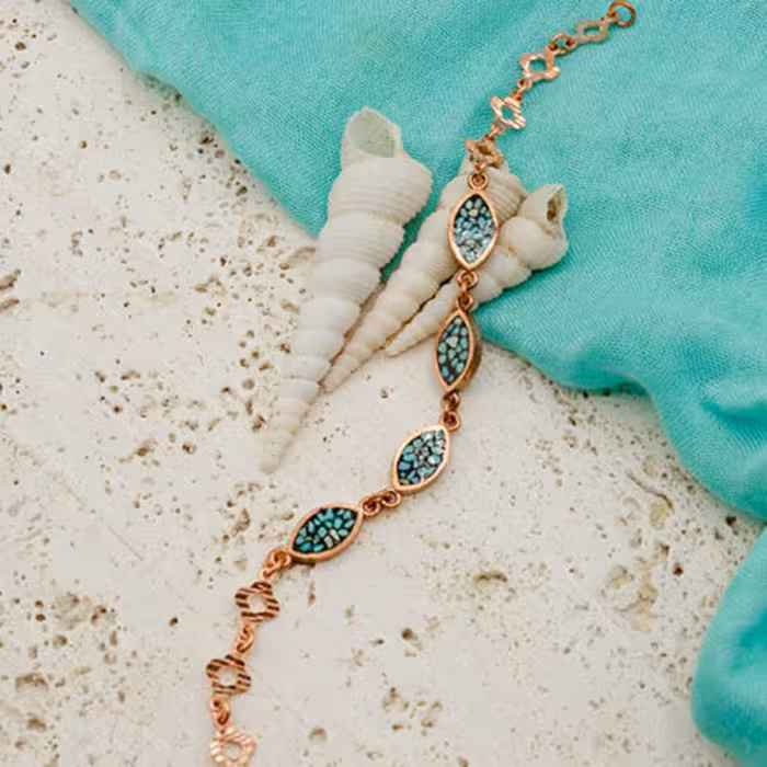 دستبند مسی زنانه و دخترانه طرح چشمی نخل فیروز کد 378