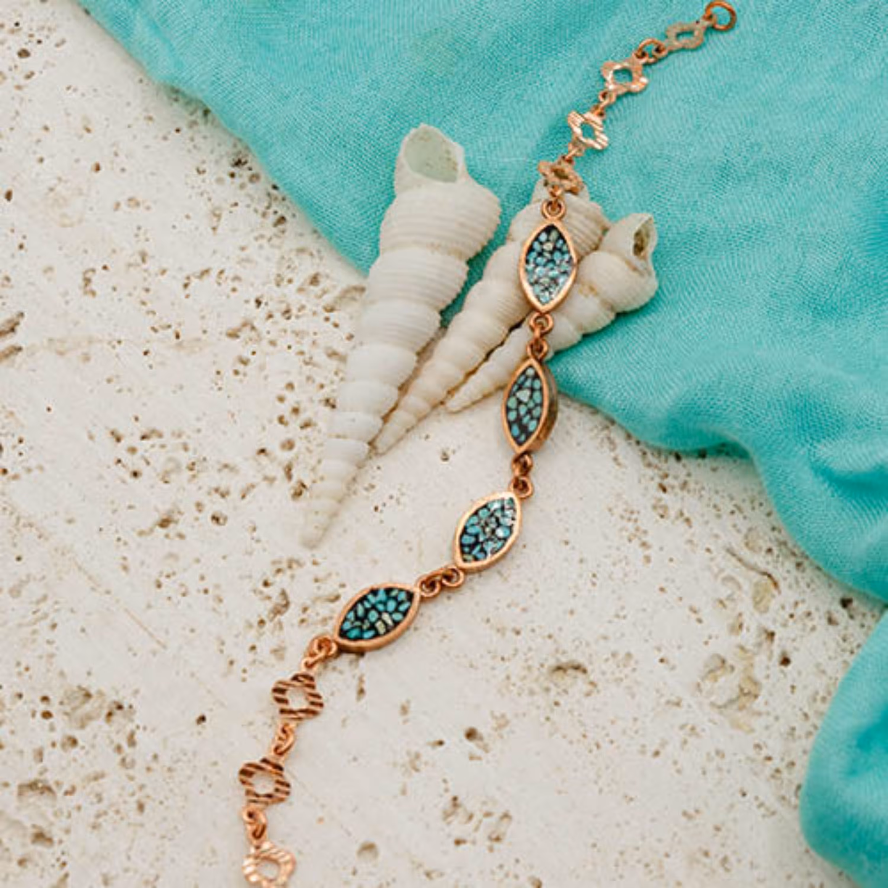 دستبند مسی زنانه و دخترانه طرح چشمی نخل فیروز کد 378