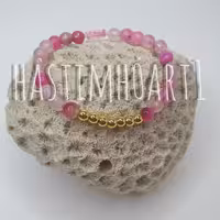 دستبند عقیق صورتی با بند قابل تنظیم