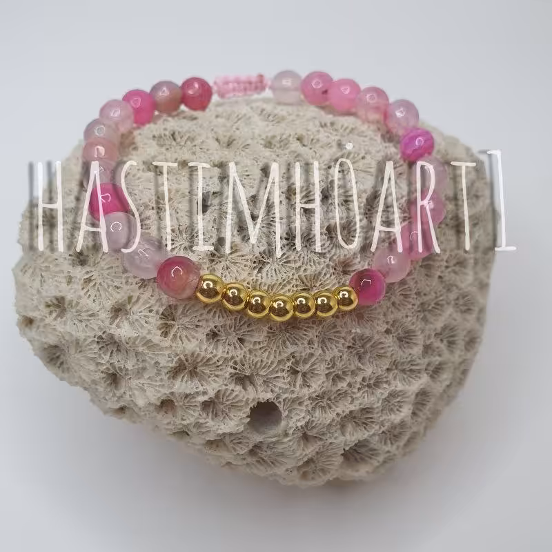 دستبند عقیق صورتی با بند قابل تنظیم