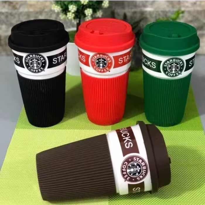 ماگ استارباکس روکش دار درب سیلیکونی 