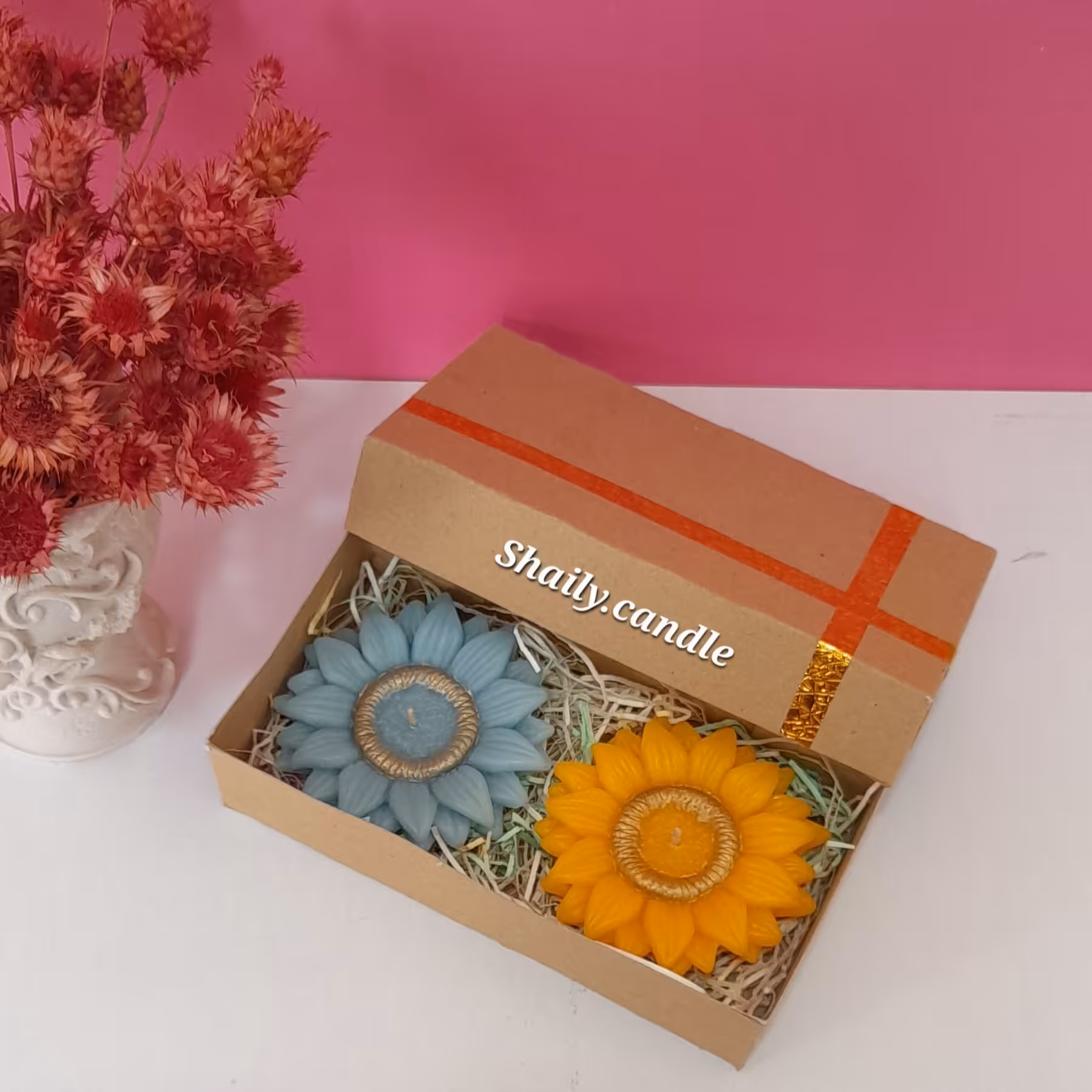 باکس هدیه شمع گل آفتابگردان 