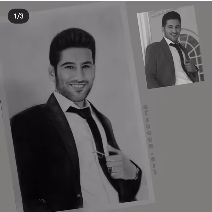 طراحی چهره سیاه قلم ابعاد آ2 (40 در 60) هدیه مردونه 