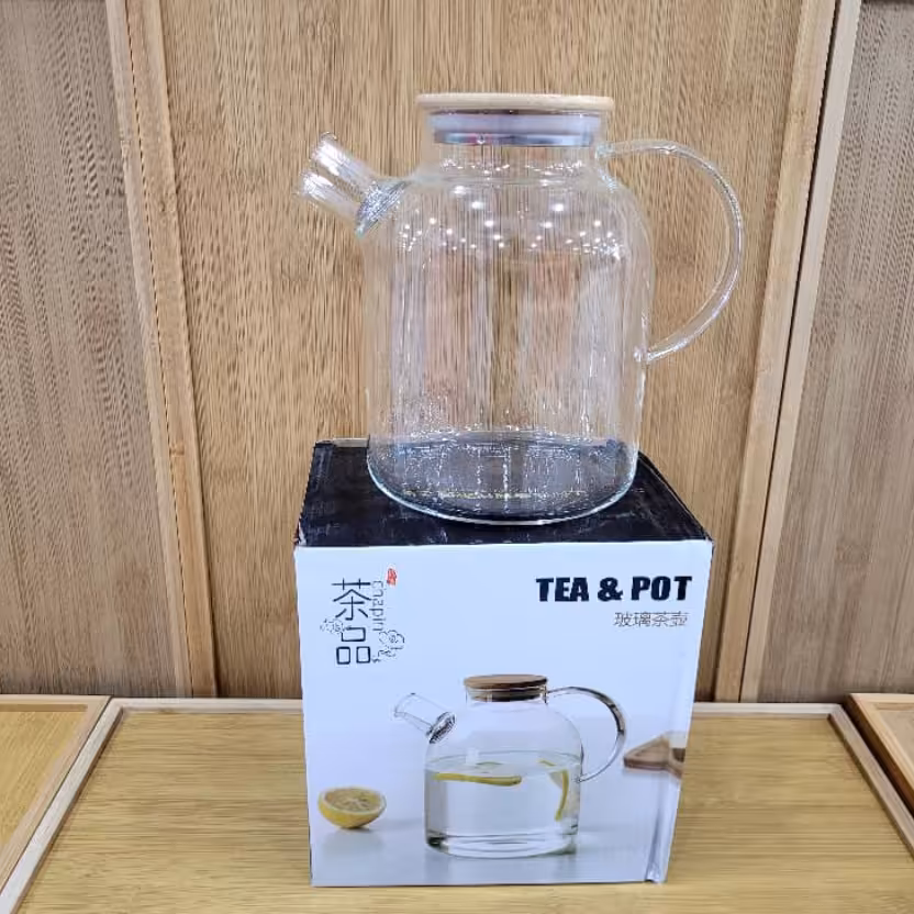 قوری های پیرکس شعله مستقیم، دارای توری تفاله گیر، درب بامبو، محکم و باکیفیت، سایز 1.8لیتر