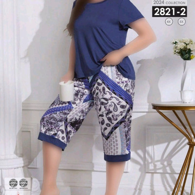 ست بلوز شلوارک نخی سایزبزرگ2821(