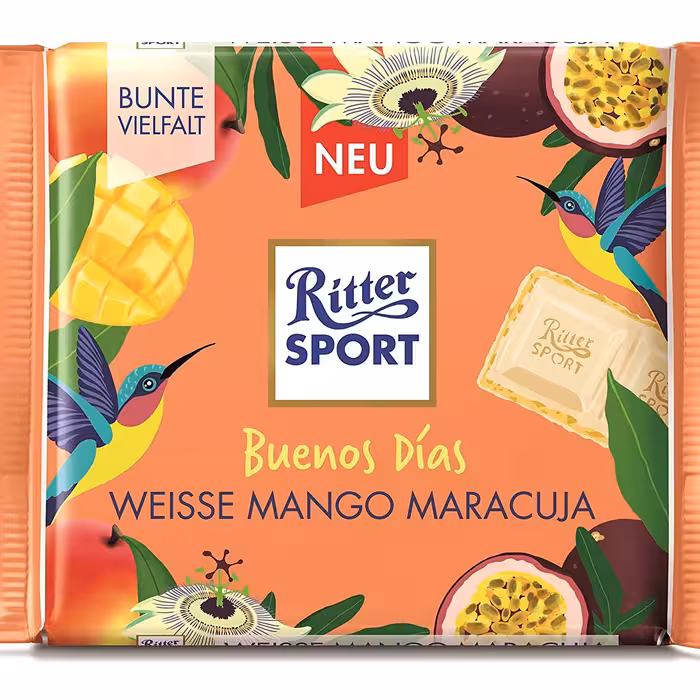 شکلات تخته ای سفید با کرم انبه و پشن فروت ریتر اسپرت 100 گرمی

