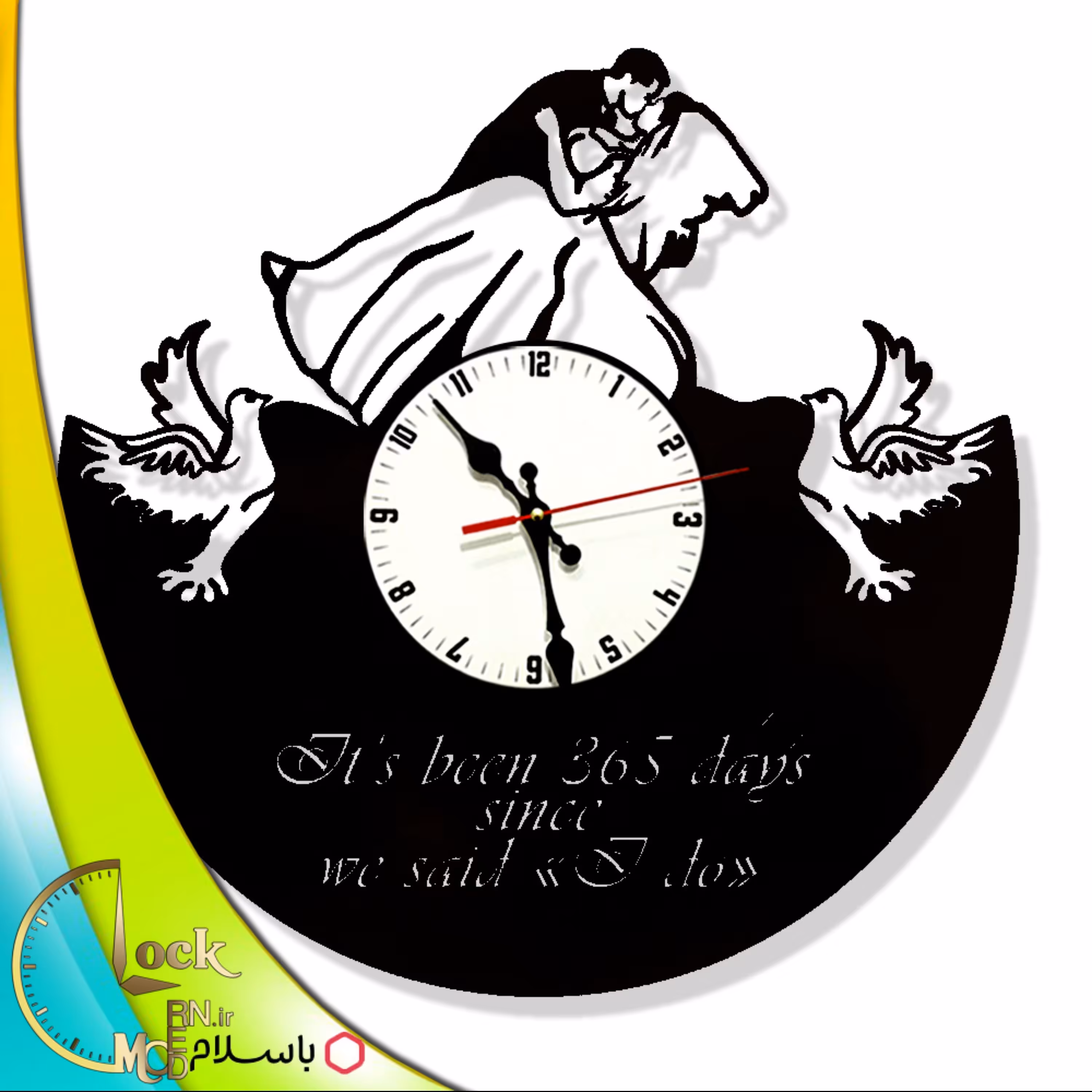 ساعت دیواری طرح عروس و داماد با متن دلخواه کد 709