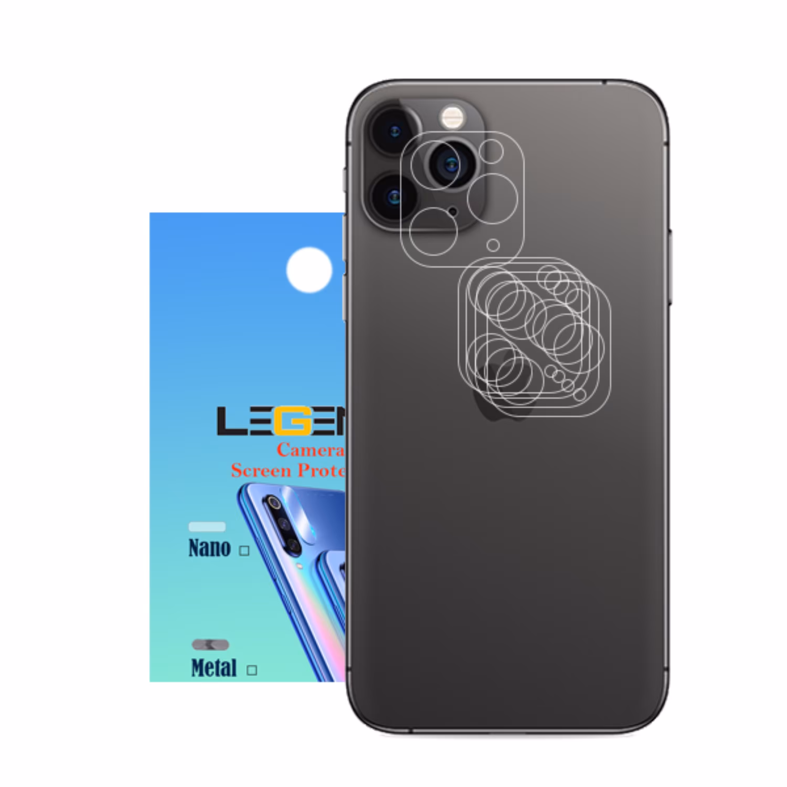 محافظ لنز دوربین لجند مدل نانو گلس مناسب موبایل Iphone 11 Pro بسته 5 عددی