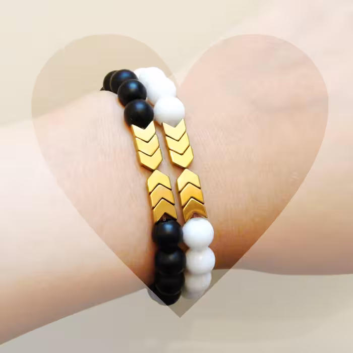 دو عدد دستبند زیبای سنگ اونیکس سیاه و سفید