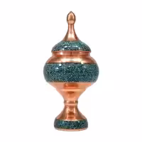 شکلات خوری فیروزه کوبی 20 سانتی قندان پایه دار فیروزه کوبی نیشابور  و گز خوری فیروزه کوبی صنایع دستی سایروس 