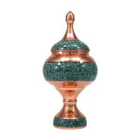 شکلات خوری فیروزه کوبی 20 سانتی قندان پایه دار فیروزه کوبی نیشابور  و گز خوری فیروزه کوبی صنایع دستی سایروس 