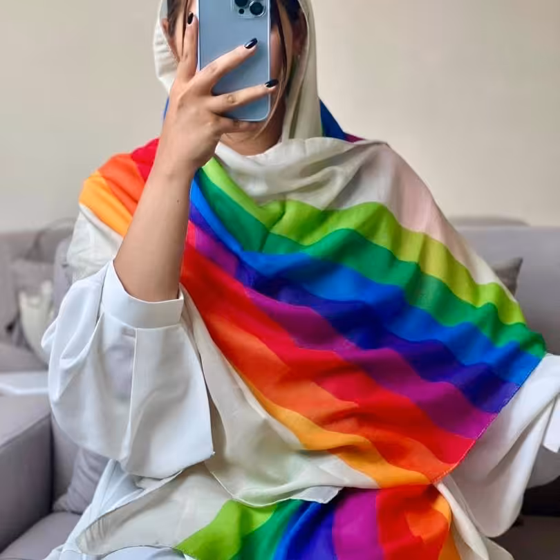 شال نخی واقعی چهار فصل رنگین کمانی