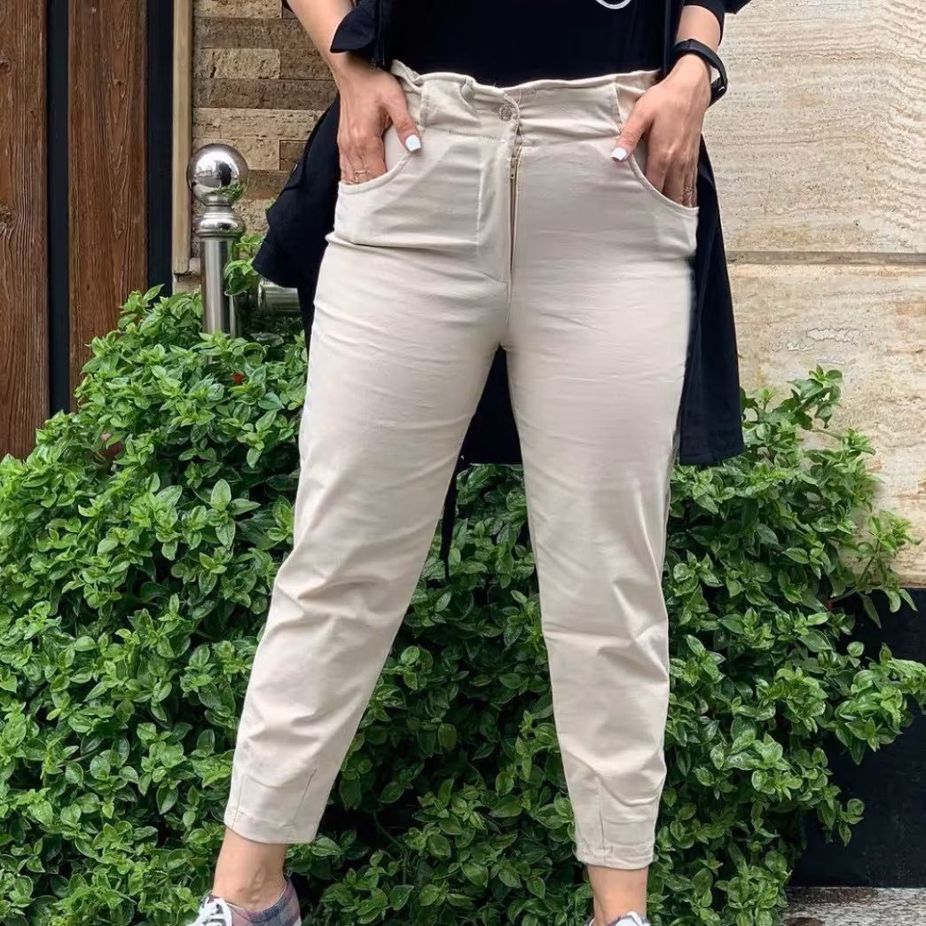  شلوار زنانه شلوار مام فیت کمر هویجی جنس کتان جنس بنگال سایز 38 تا 48 وینسارشاپ ارسال رایگان شلوارمام شلوارکمرهویجی 1867