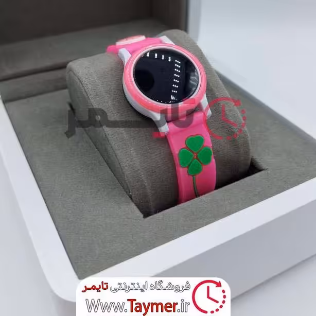 ساعت بچگانه دخترانه دیجیتال جدید رنگ صورتی طرح  شبدر بند سیلیکونی
