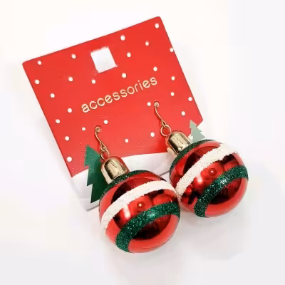 گوشواره عصایی کریسمسی آویز گوی قرمز ، کار فوق العاده زیبا و درخشان