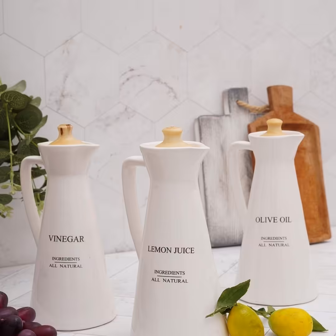 روغن ریز سرامیکی سفید با درب بامبو 