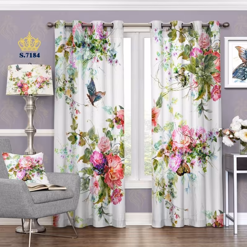 پرده پذیرایی دو قواره طرح گل کد S7184