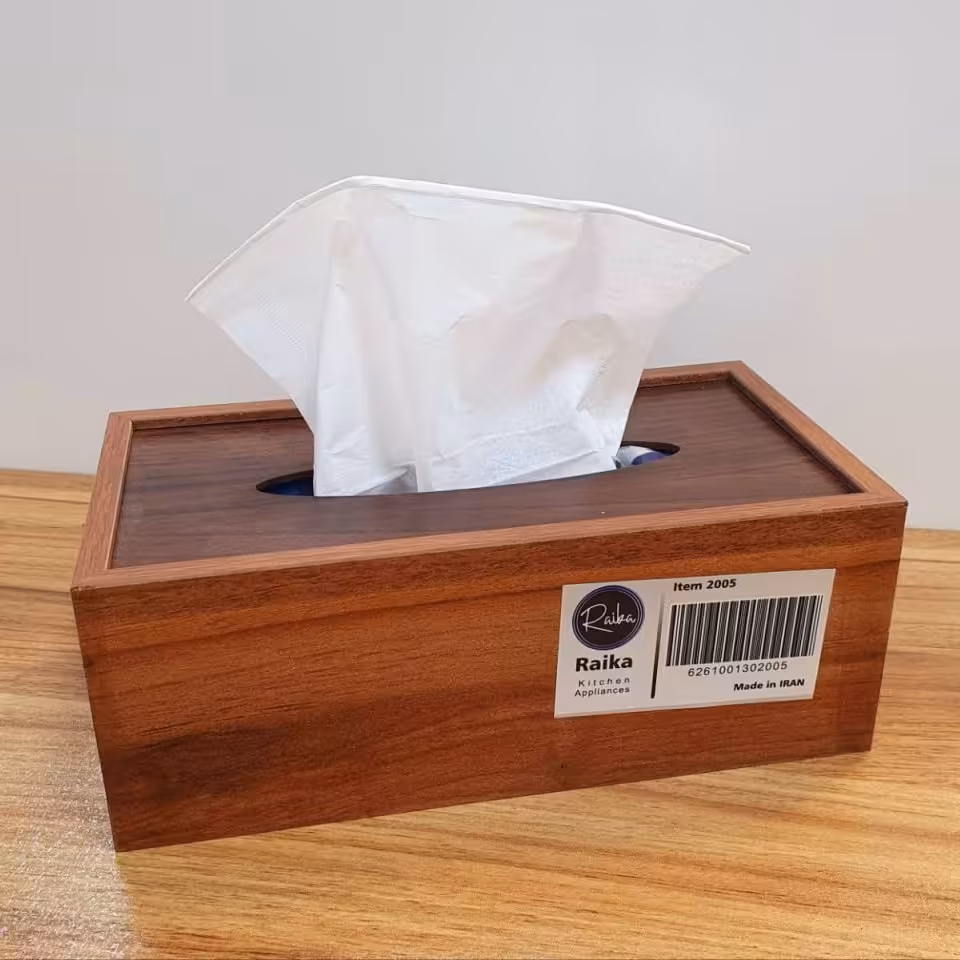 جعبه دستمال کاغذی رایکا چوبیmdf یا جا دستمال کاغذی کشویی رومیزی