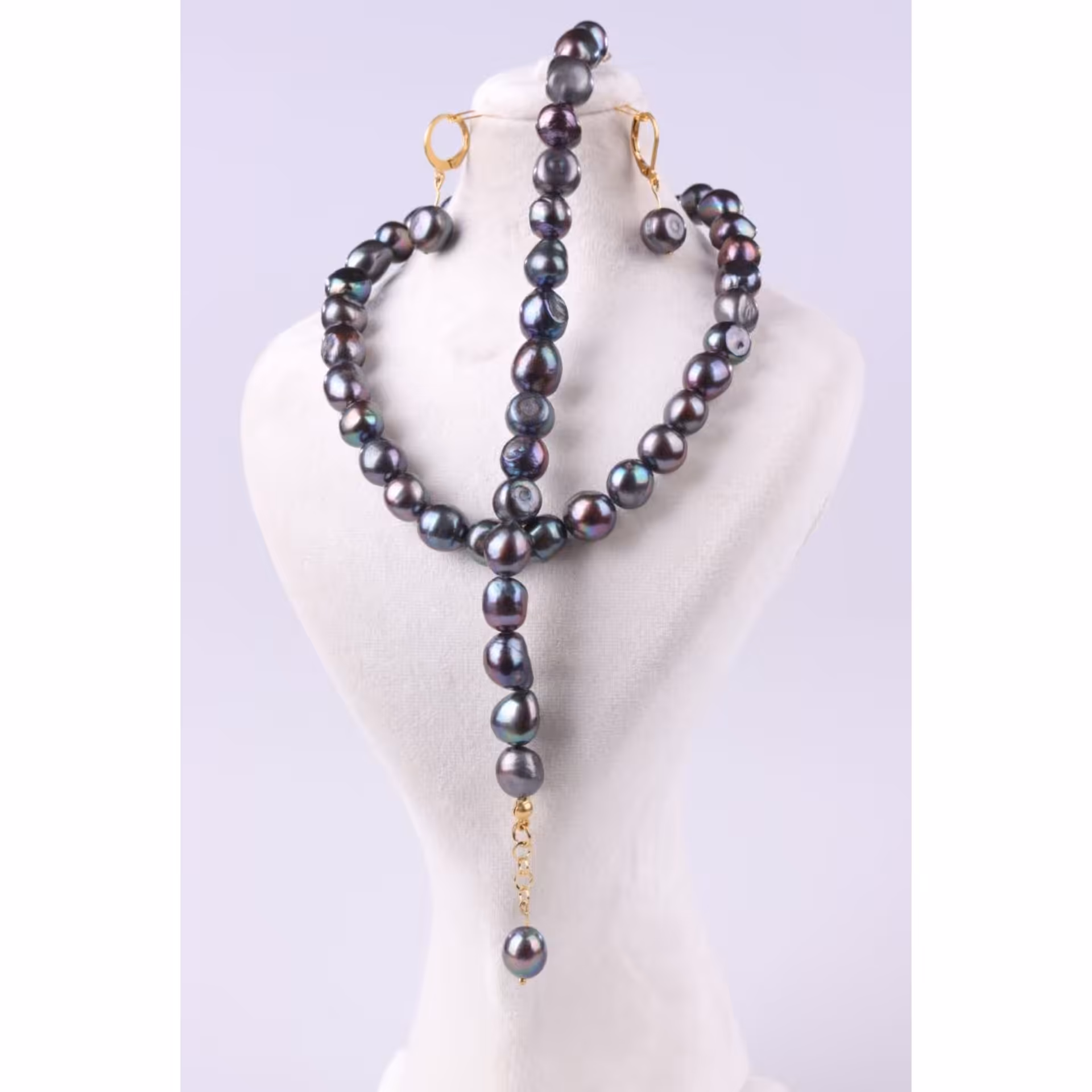 سرویس مرواریدی پرورشی طبیعی هفت رنگ شامل گوشواره گردنبند دستبند