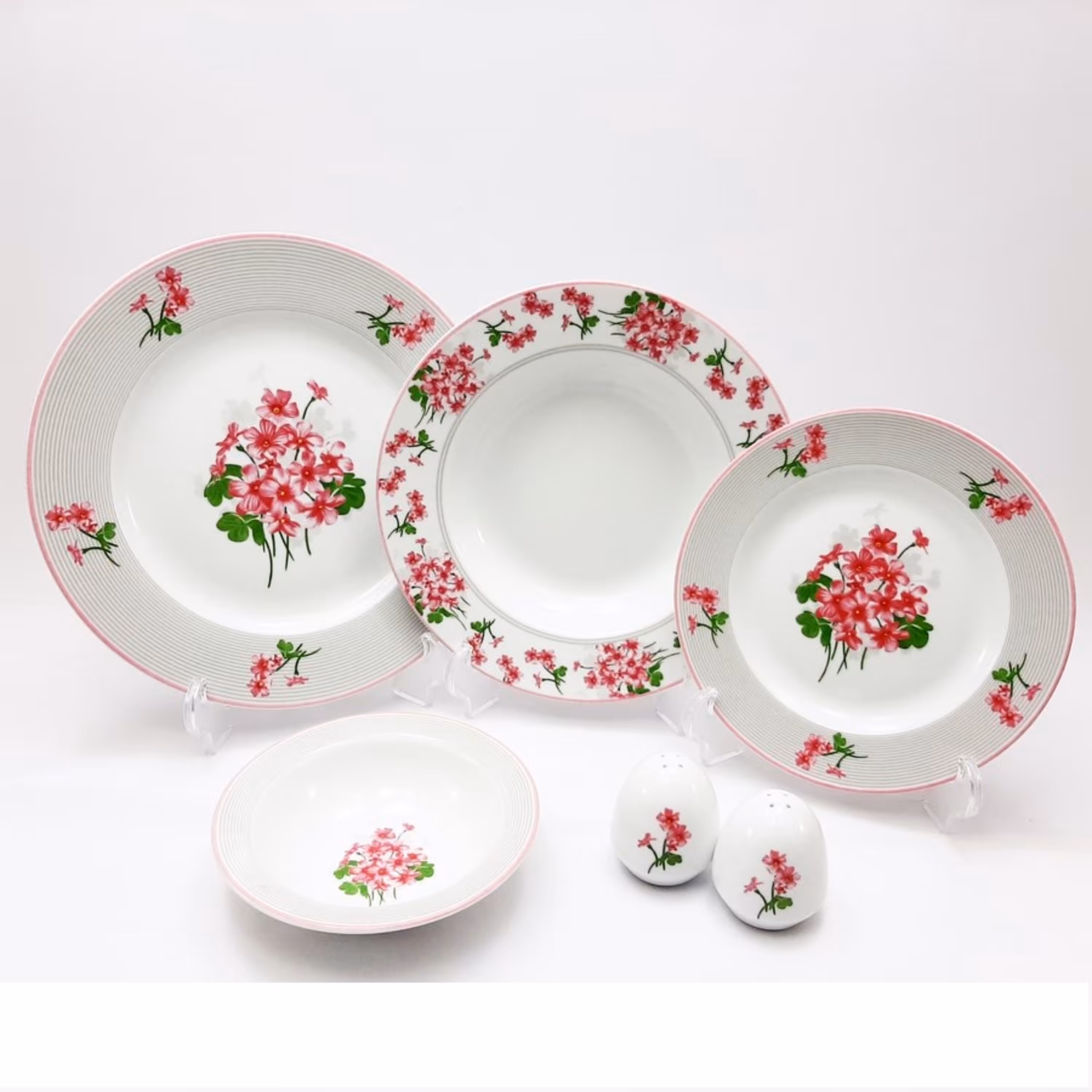 سرویس چینی 28 پارچه غذاخوری چینی زرین مدل یاس صورتی قالب ایتالیا اف