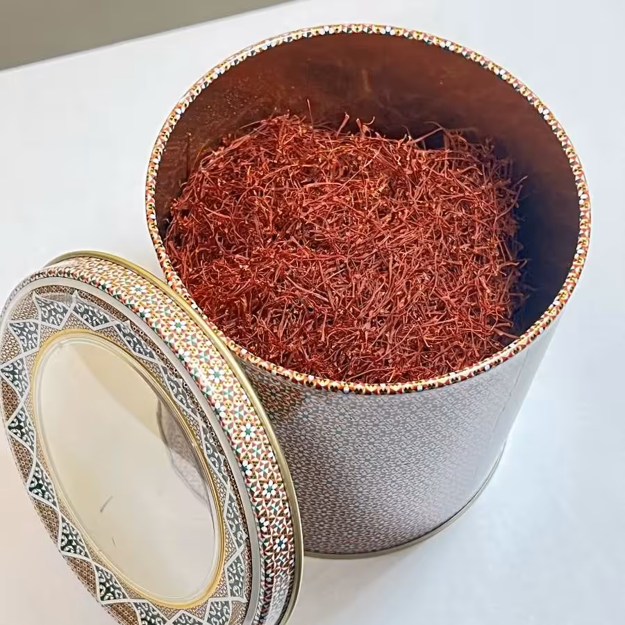 زعفران سرگل 100 گرمی در ظرف خاتم درجه یک