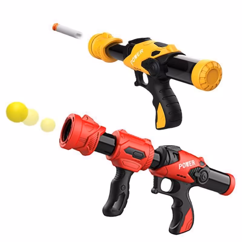 تفنگ پمپی توپ پرتاب کن در دو رنگ قرمز و زرد