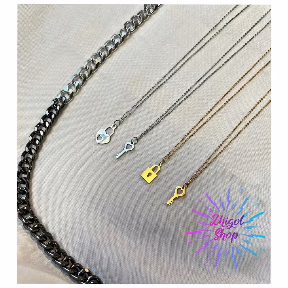 ست گردنبند قفل و کلید تمام استیل