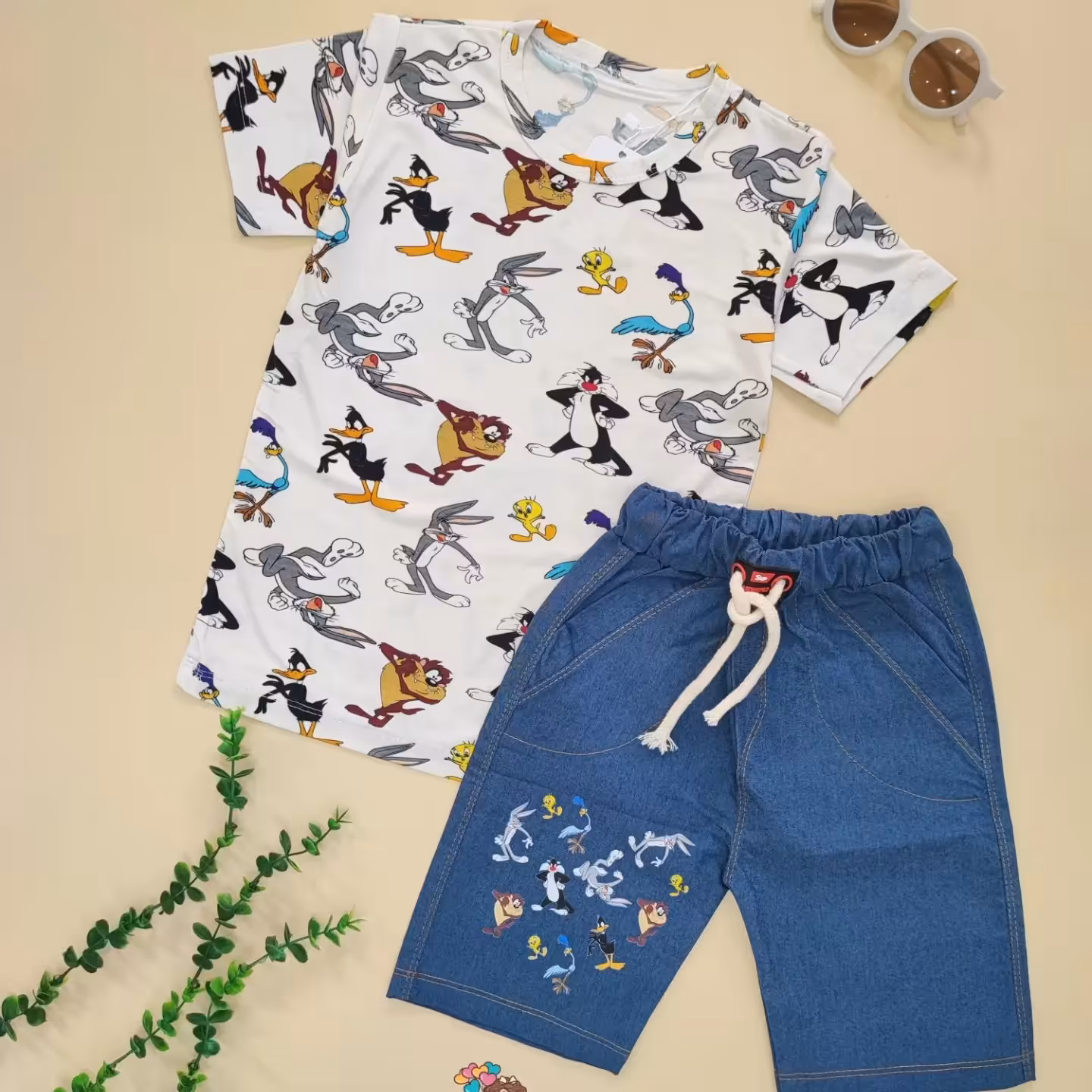 تیشرت شلوارک اسپرت دخترانه و پسرانه میگ میگ کیفیت عالی جنس تیشرت نخ پنبه الیاف طبیعی جنس شلوارک لی سایز40