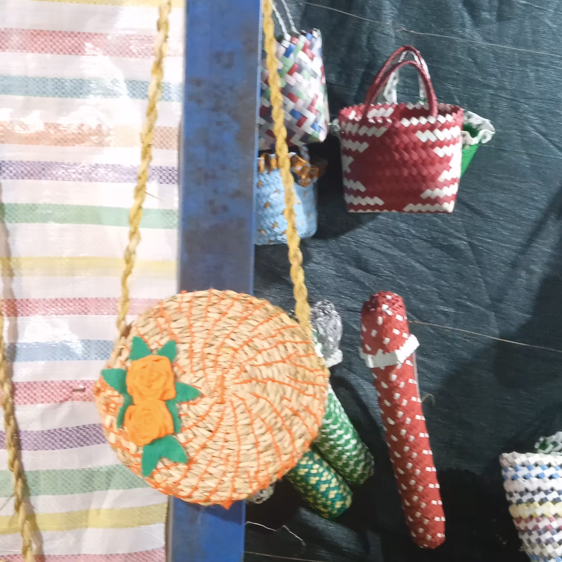 کیف دوشی حصیری گلدار دخترانه ارسال رایگان 