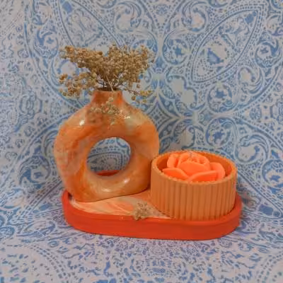 ست سینی و گلدان دونات و شات شمع گل رز