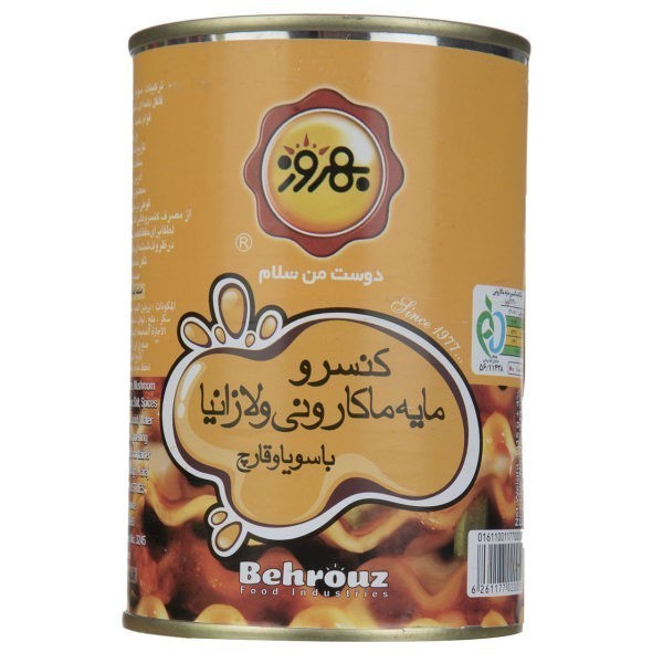 کنسرو مایه ماکارونی و لازانیا با سویا و قارچ بهروز مقدار 415 گرم | فروشگاه اینترنتی تاتا کالا