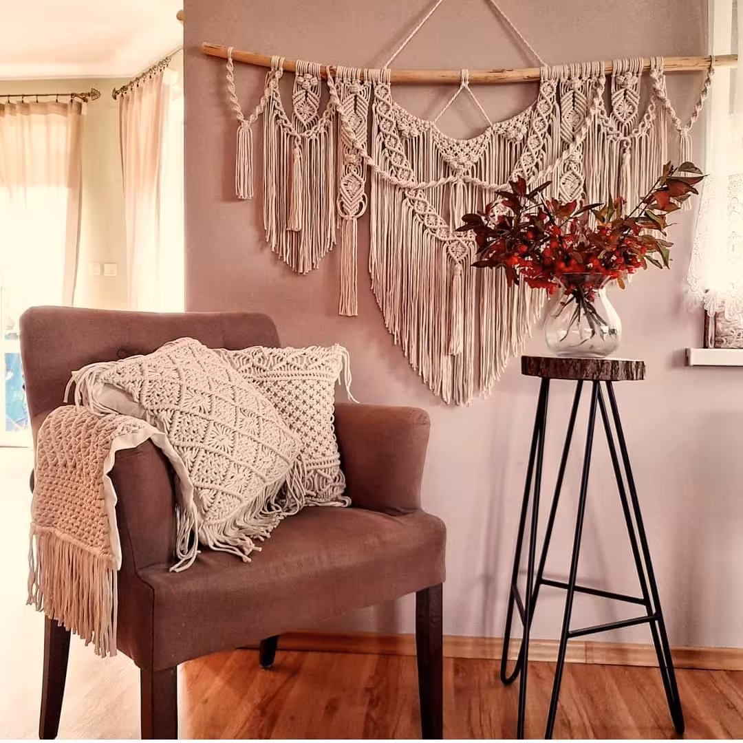 ست دیوارکوب، کاور کوسن و رانر مکرومه (پس کرایه)