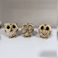 مجسمه  تزیینی دکوری  جغد در سه حالت نبین نگو و نشنو  با جنس پلیستر  کادویی عشق پک سه عددی با هم