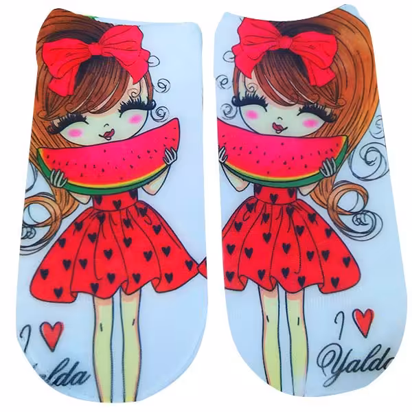 جوراب شب یلدا طرح هندوانه، سایز بندی از نوزاد، بچگانه، نوجوان و زنانه موجود است، رنگ ثابت