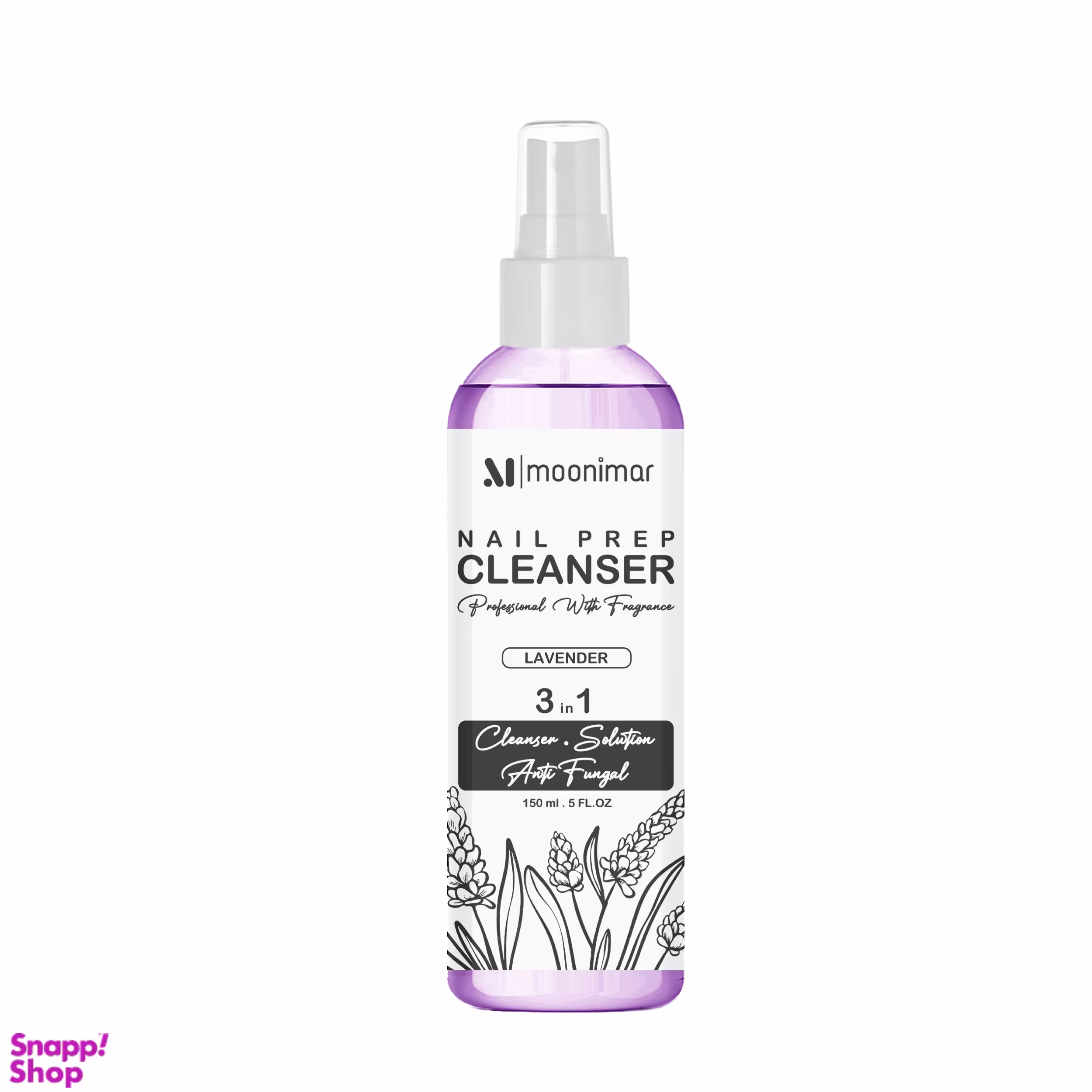 کلینزر کاشت ناخن مونیمار مدل Lavender سه کاره حجم 150 میلی لیتر