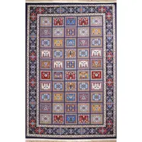 گلیم ماشینی افرند کد 9905 زمینه سرمه ای (یک و نیم متری)
